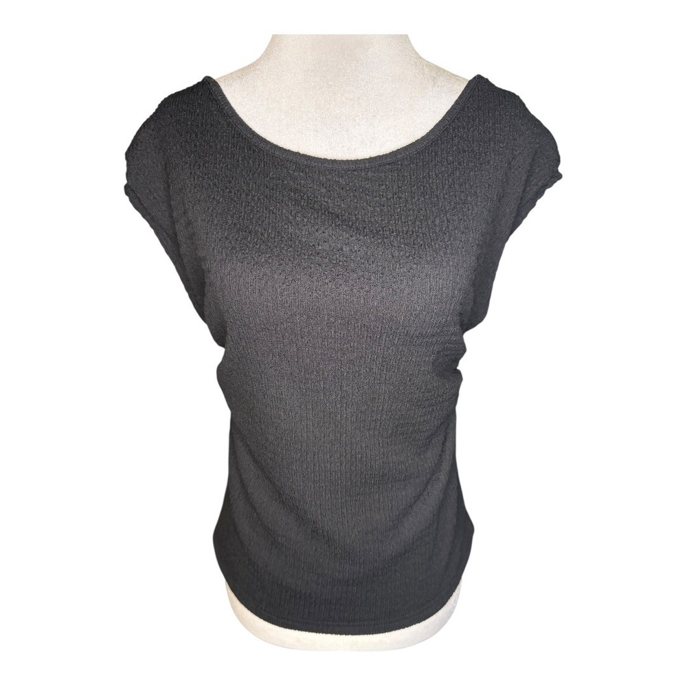 ASTR The Label Black Textured Cap Sleeve Open Back Mock Neck Top Size Medium